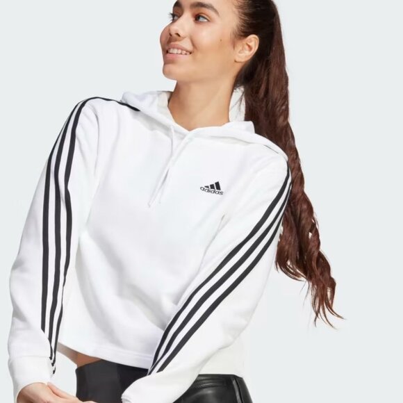 adidas White Essentials 3-stripes French Terry Crop Hoodie size S - Picture 7 of 16